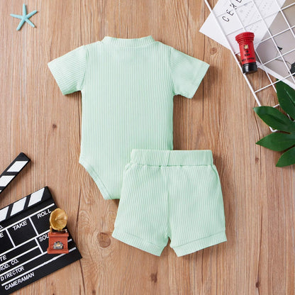 Newborn Baby Boy Girl Summer Clothes Ribbed Sleeveless Bodysuits Rompers Tops+Shorts Pants 2PCS Outfits Set Toddler Clothes