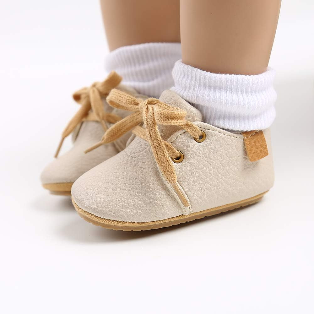 Baby Boys Girls Lace up Leather Sneakers Soft Rubber Sole Infant Moccasins Newborn Oxford Loafers Anti-Slip Toddler Wedding Uniform Dress Shoes