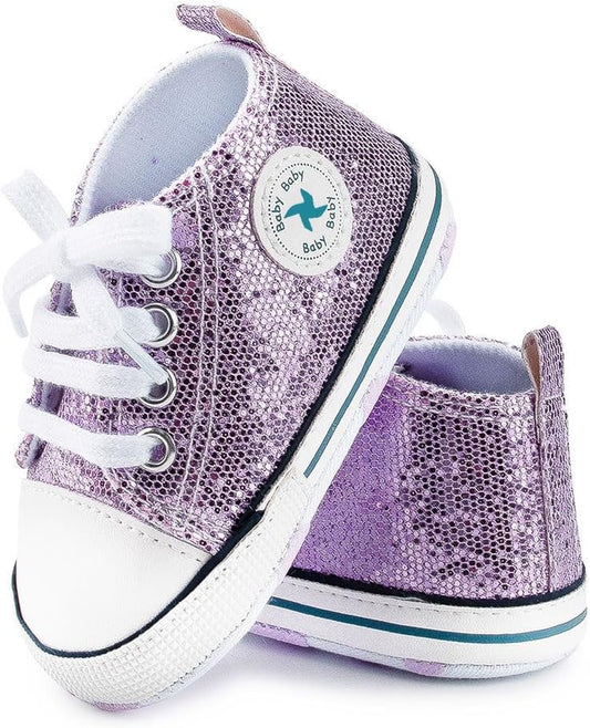 Baby Girls Shoes Soft Anti-Slip Sole Newborn First Walkers Star High Top Canvas Denim Infant Sneaker