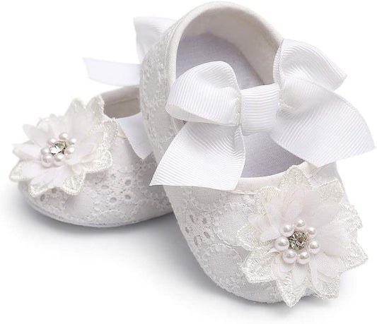Infant Baby Girl Shoes Baby Mary Jane Flats Princess Wedding Dress Shoes Crib Shoe for Newborns, Infants, Babies, and Toddlers